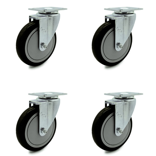 Service Caster 5 Inch Black Polyurethane Wheel Swivel Top Plate Caster Set SCC-20S514-PPUB-BLK-TP2-4